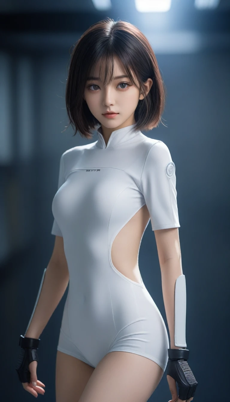 8K, Ultra-high resolution, Highest quality, masterpiece, 三分割法によるphotograph,Surreal, photograph, 1 Girl, (:1.3), pretty girl, Cute face, Beautiful eyes in every detail, 細かくdetailedに,masterpiece,One Girl:1.2, Japan Female Announcer,whole body,from above,furious,Black Hair,Bob with bangs,Cyber city in sci-fi world,((Ride the fighting machine)), (((Combat suit of the future))), Shiny garments, skinny、Girl alone,Beautiful leg line beauty,Realistic Skin, Perfect and beautiful face ,完璧でCute face, Skin with attention to detail, Perfect limbs、Narrow waist、Thin legs),Looking at the audience、beauty,Long neck、(((Ideal body type))),A cup small breasts :2,Portraiture:2,Perfect Anatomy,鮮明なdetailed,detailed,Surreal,Light and shadow,darkness