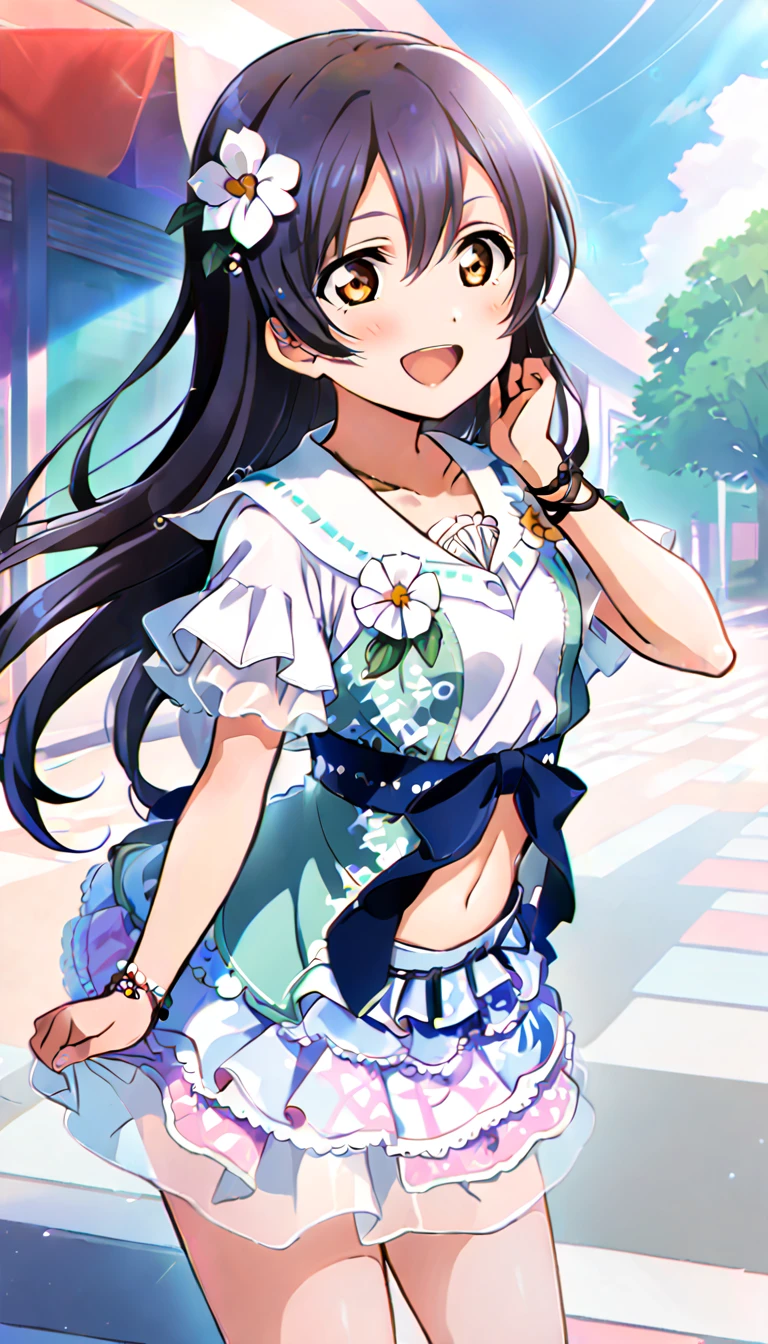 One girl, Umi Sonoda's whole body, wearing clothes for going out in the city in midsummer, id_umi_sonoda, town background