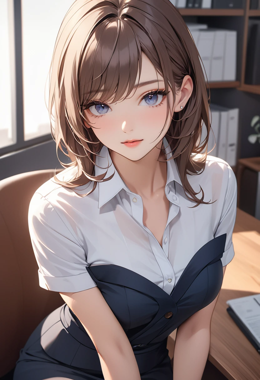(((masterpiece))),(((High resolution)))、(((8K quality)))、(((Perfect Face)))、(((Beautiful office lady))), ((No sleeve)), tights, skirt, Looking at the camera, ((Top quality eyes)), Detailed face, (Detailed Texture), Looking at the camera, big