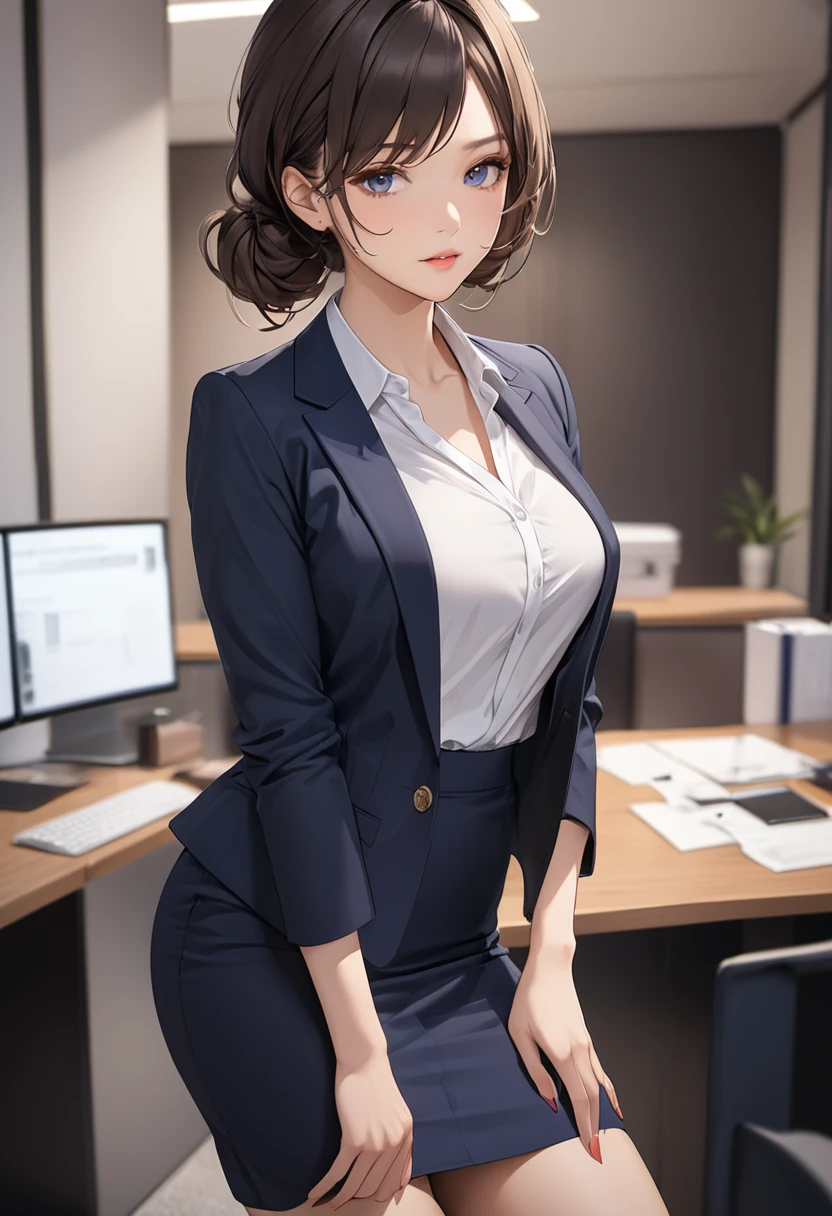 (((masterpiece))),(((High resolution)))、(((8K quality)))、(((Perfect Face)))、(((Beautiful office lady))), ((No sleeve)), tights, skirt, Looking at the camera, ((Top quality eyes)), Detailed face, (Detailed Texture), Looking at the camera, big