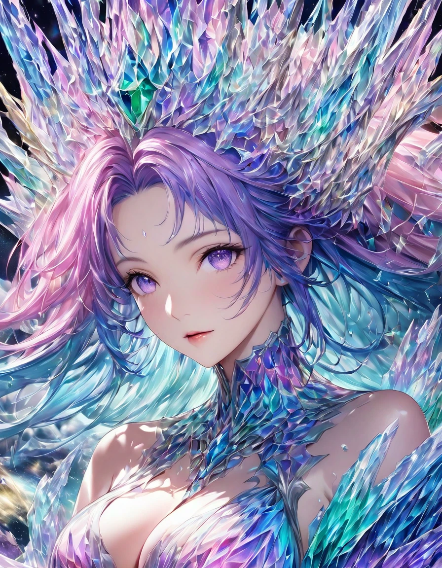 Create a captivating and vibrant anime character named Starlight, a celestial being with a unique and mesmerizing appearance. Starlight should possess ethereal beauty, a cosmic aura, and radiate an otherworldly charm. Their attire should be an intricate blend of cosmic elements, featuring shimmering, iridescent fabrics that reflect the colors of the universe. Pay meticulous attention to the character's facial expressions and posture, ensuring they exude an enchanting and graceful demeanor. Render Starlight in high-resolution, hyperrealistic detail, emphasizing the interplay of light and color in their design. The character should evoke a sense of wonder and fascination, embodying the essence of cosmic elegance and grace. This artwork should be a visual masterpiece that captivates the viewer and celebrates the allure of the celestial.