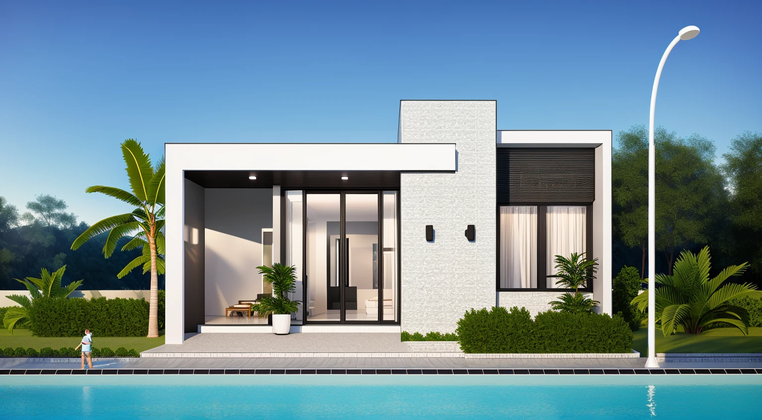 Raw photo,Masterpiece, high quality, best quality, authentic, super detail, outdoor, exterior , ((modern house :1.3)), modern style, daylight, (WHITE WALL),luxury, 8k
