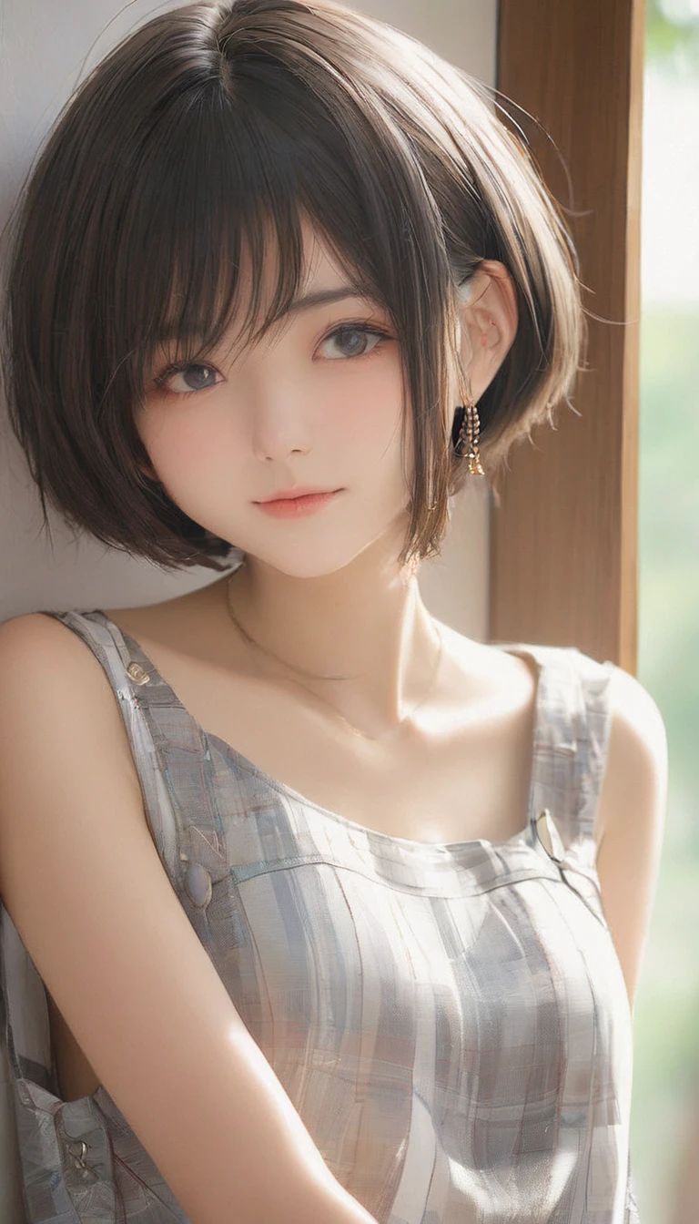 (masterpiece, Highest quality:1.2), One girl, alone,bony body、15 years old、, Extra Short Hair, Side lock hair