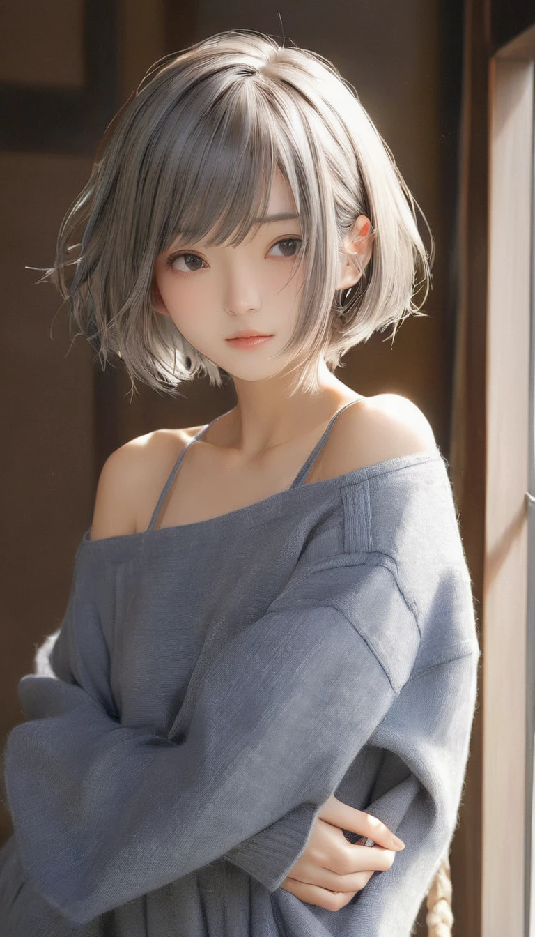 (masterpiece, Highest quality:1.2), One girl, alone,bony body、、, Extra Short Hair, Side lock hair