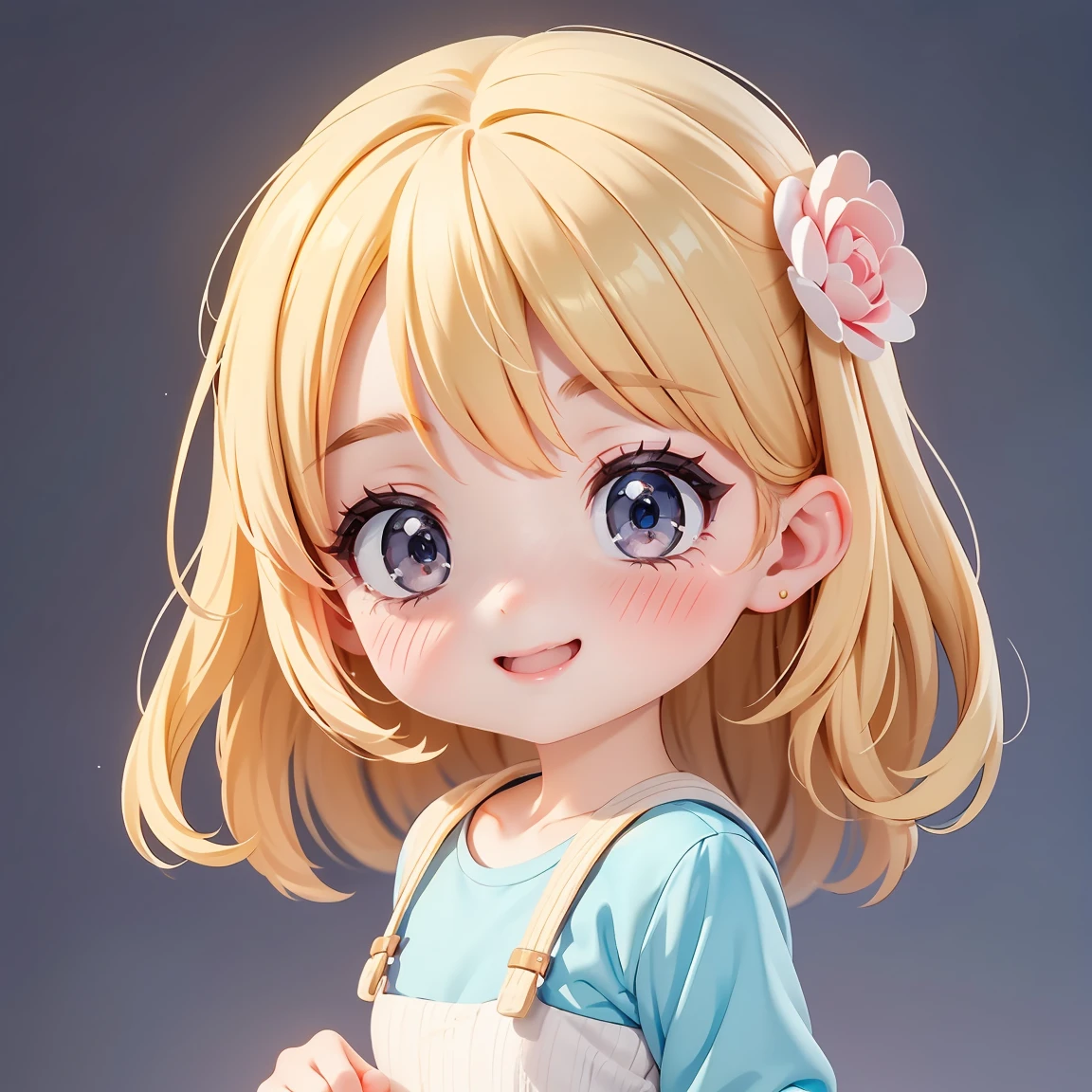  Super Chibi Character：1.8、wearing cute sandals、background：Simple all over、Blonde Hair、Cute 7 year old girl、Random cute outfits、Here you go pose：1.8、Super Happy Smile：1.8