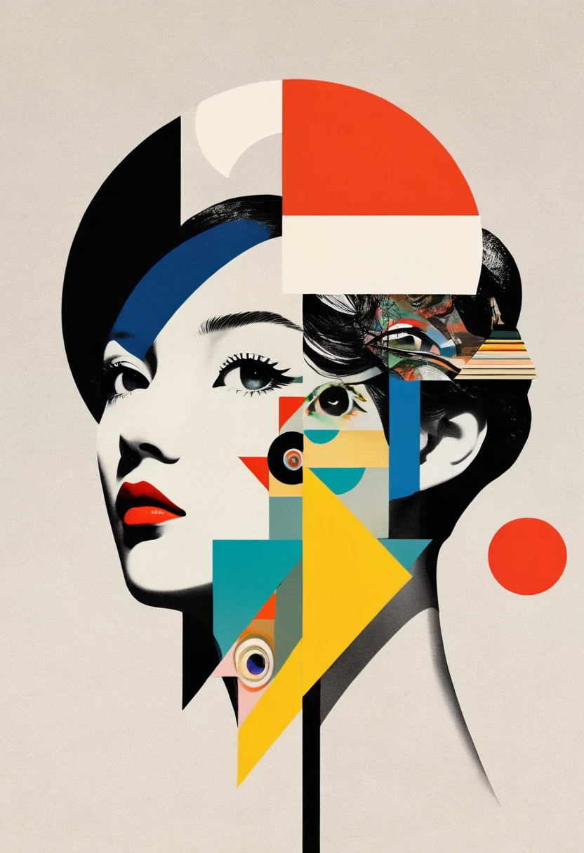 dadaist。Minimalist geometry,multi-layered collage