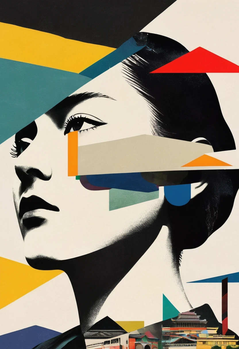 dadaist。Minimalist geometry,multi-layered collage