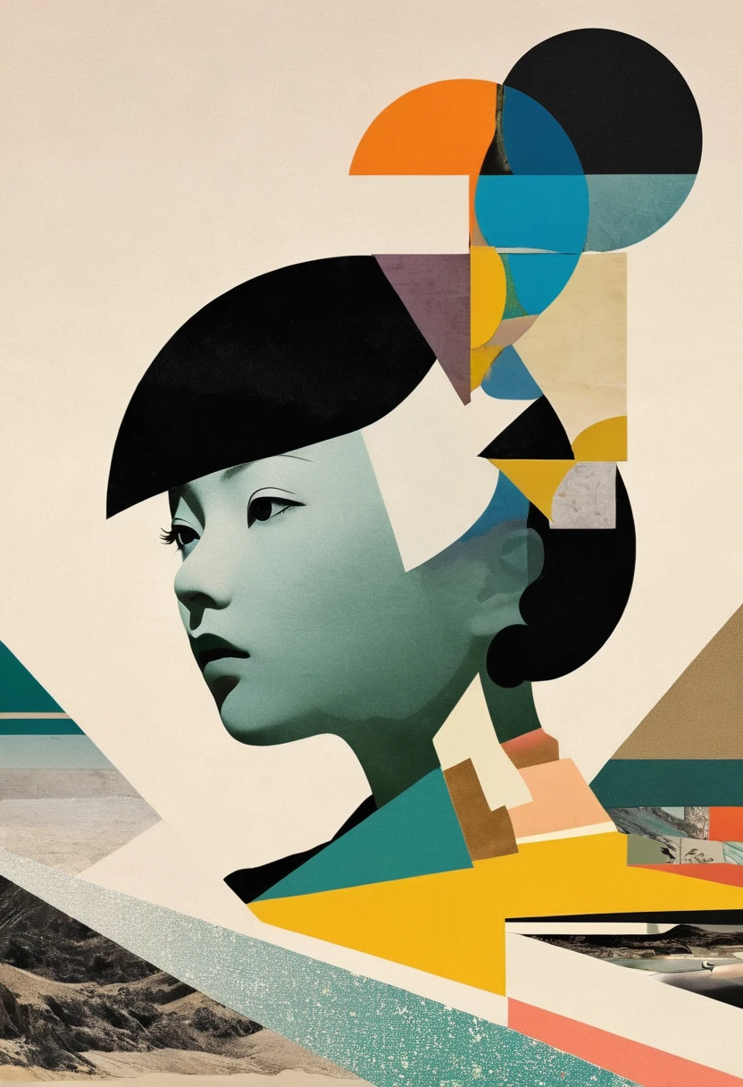 dadaist。Minimalist geometry,multi-layered collage