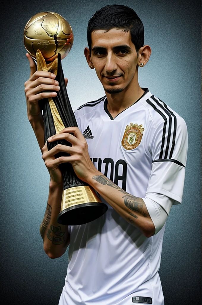 Angel Di Maria holding the world cup, drawing