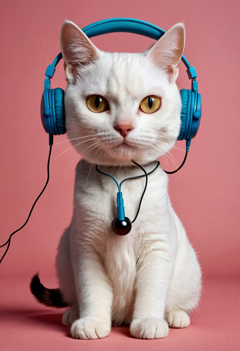 A cat wearing Snoopy-style earphones