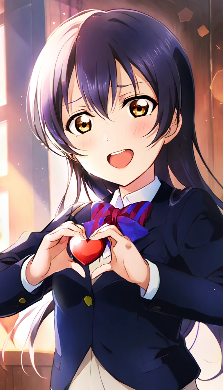 1girl, umi_sonoda, upper body, otonokizaka ,id_umi_sonoda,making her heart-shaped hands