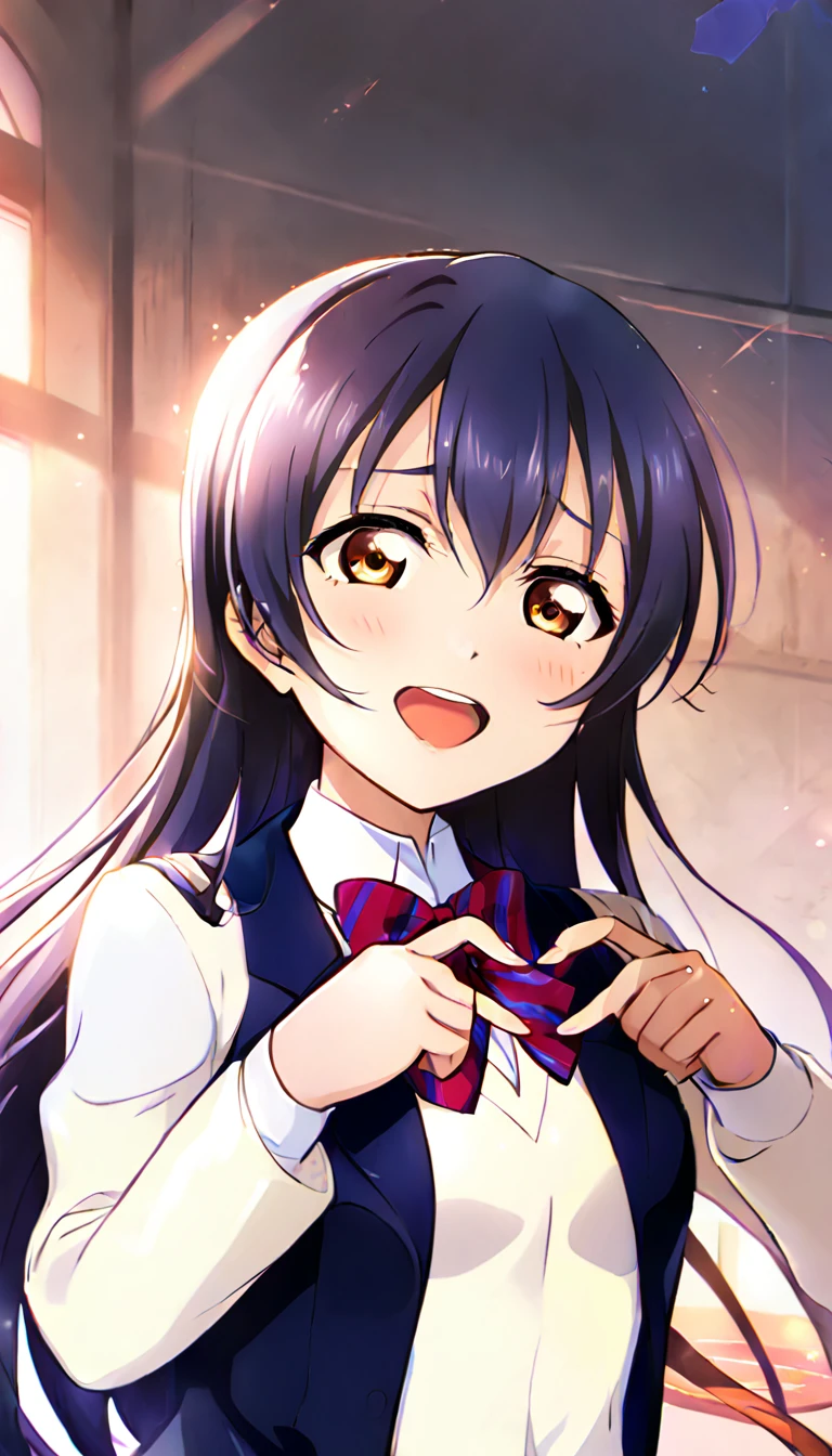 1girl, umi_sonoda, upper body, otonokizaka ,id_umi_sonoda,making her heart-shaped hands