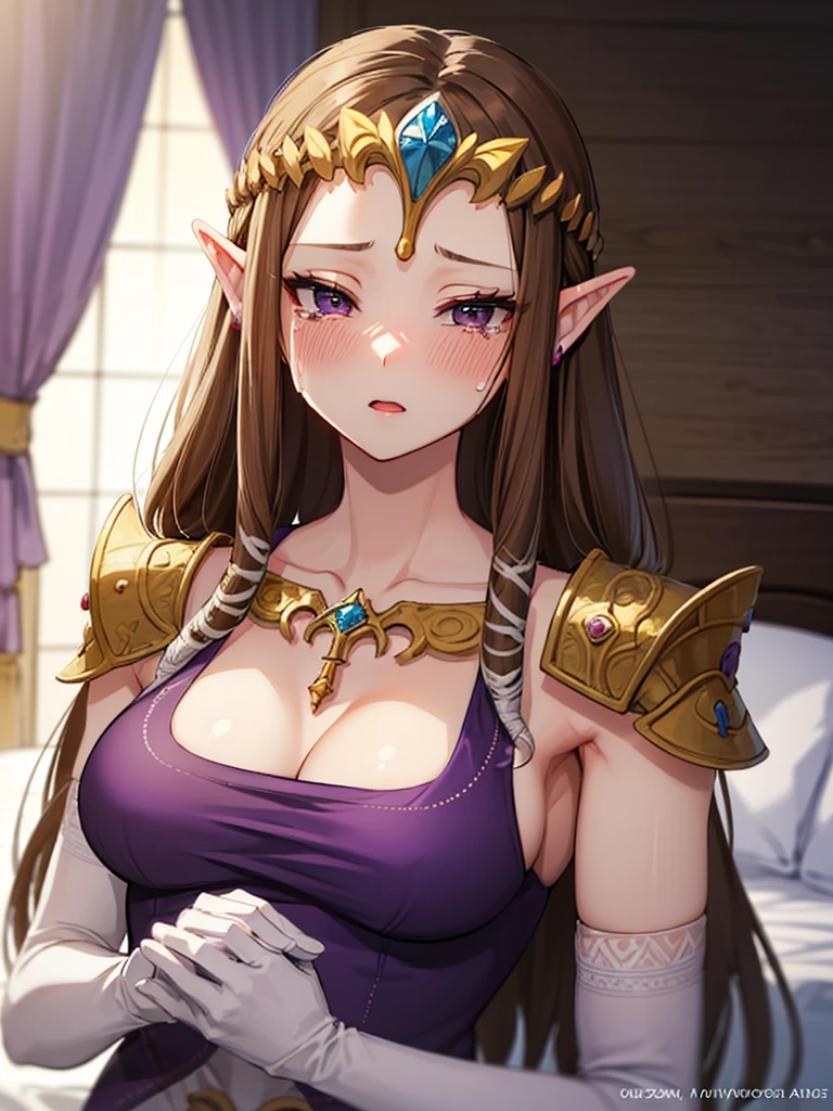 ((Very detailed and beautiful face)),((Please show me your armpits)),((close up of face)),((((Exposed breasts)))),()),((Exposed shoulders)),((((Upper Body)))),((Are crying)),,((alone))Anime art style,masterpiece,(Highest quality), (Very detailedな),(とても繊細でbeautiful),(alone),(Detailed face ),(((Close one eye))),(((((Mature Woman,Queen))))),((とてもbeautiful肖像画)),((crinoline)),,((Straight Long Hair),((Close one eye)),((Open your mouth)),(((Purple blouse))),((Embarrassed expression)),((Dark brown hair)),Blushing,Princess Zelda, ((Highest quality)), (Very detailed), ,(((constrained))),beauty,beautiful,Princess Zelda, Ticker,)),
((At the bed))Nintendo, The Legend of Zelda