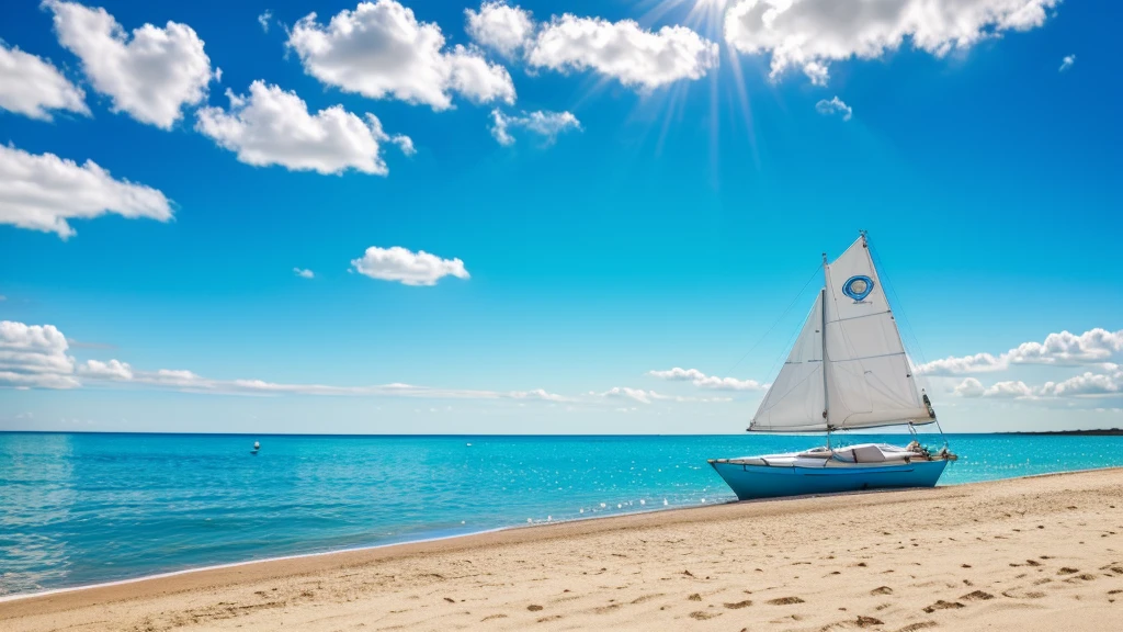 Blue sky,White Cloud,Sea,Sunlight,Beach,Seagull,sailboat,