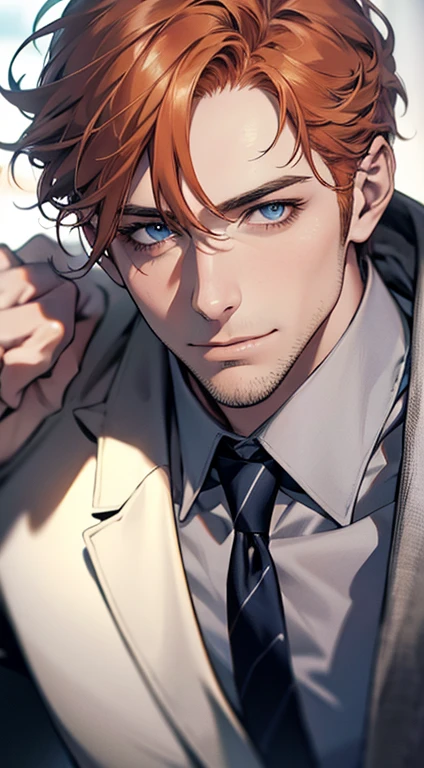 (best quality,4k,8k,highres,masterpiece:1.2),ultra-detailed,(realistic,photorealistic,photo-realistic:1.37),1 man,31 years old,mature man,very handsome,without expression,smile,short grey b
Orange hair,blue eyes,penetrating gaze,perfect face without errors,imposing posture,businessman,office background,cinematic lighting,hdr image