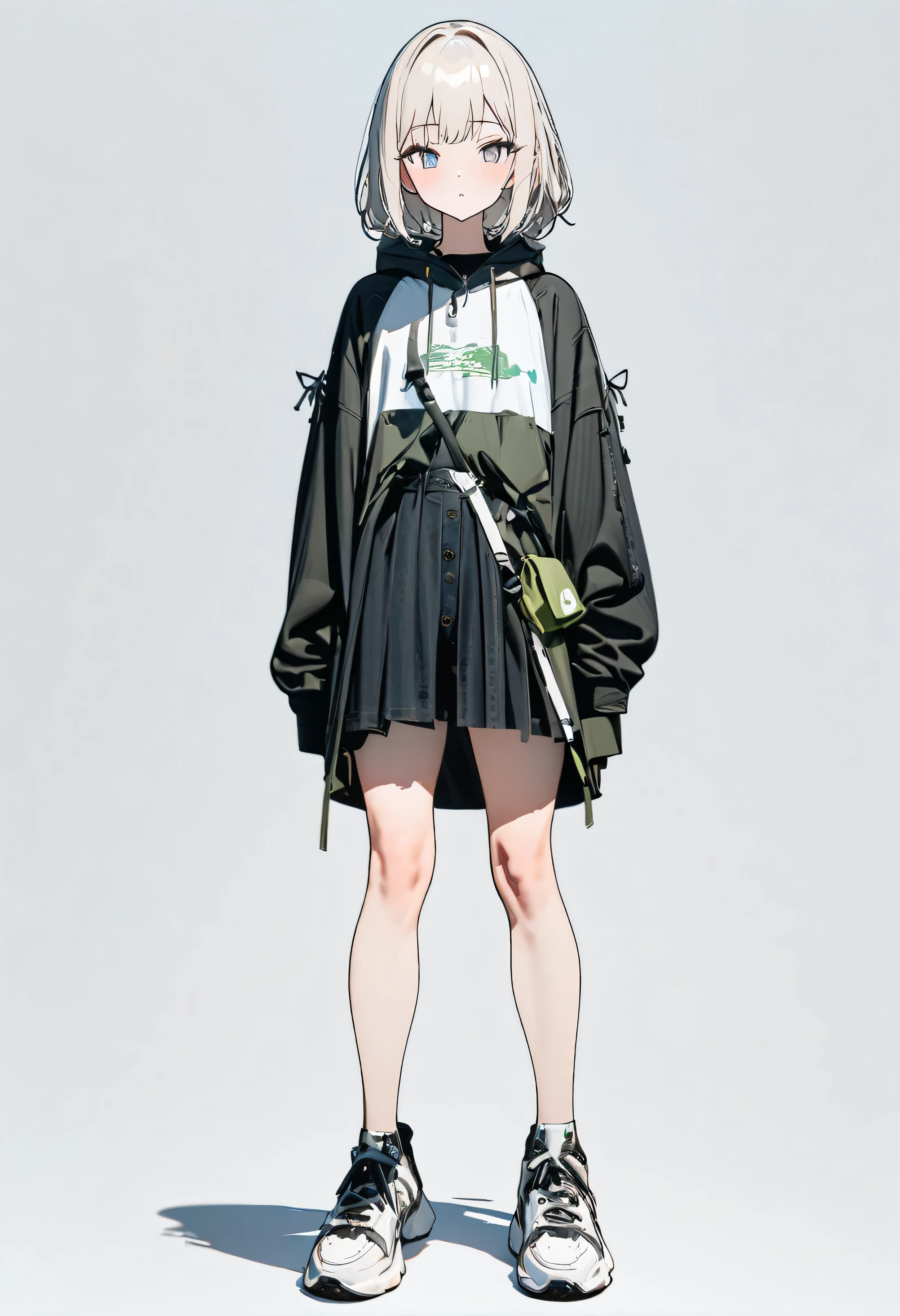 (Masterpiece, highest quality: 1.2, 8K), centered, full body, 1 girl, eco-friendly fashion, simple sneakers, simple background, pure white background #ffffff, eyes open, delicate eyes, 20 years old