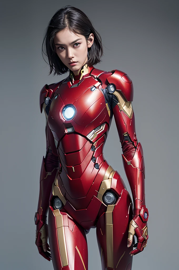 full body, NSFW, (Best Quality, 8k, Masterpiece:1.3), iron man like powered suit, partially naked, Crisp Focus: 1.2, powered suit, skinny thighs, flat breasts (slender waist:1.2), (Slender Abs:1.2), Wet Body:1.5, Highly Detailed Face and Skin Texture, Detailed Eyes, Double Eyelids,short Hair,