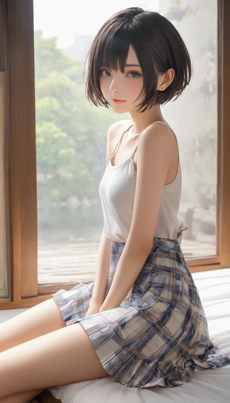 (masterpiece, Highest quality:1.2), One girl, alone,bony body、、, Extra Short Hair, Side lock hair