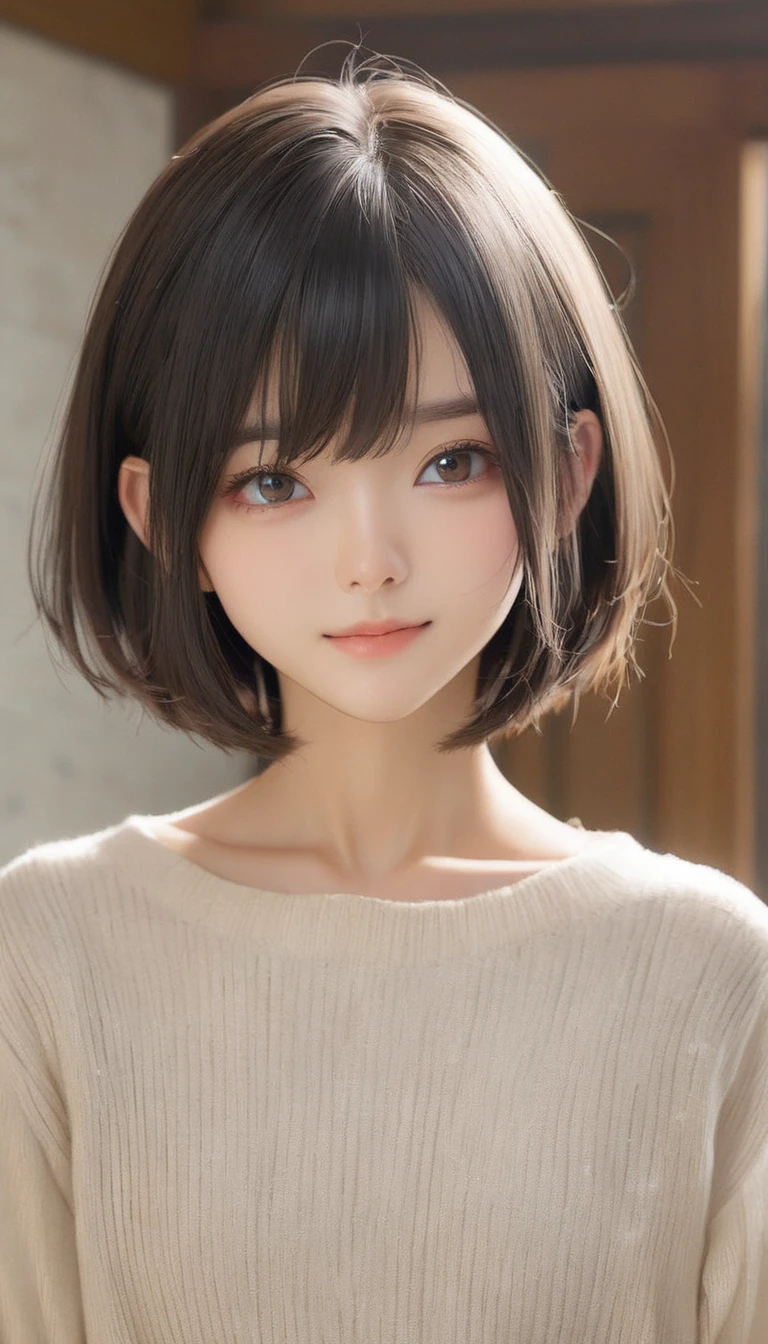 (masterpiece, Highest quality:1.2), One girl, alone,bony body、15 years old、, Extra Short Hair, Side lock hair