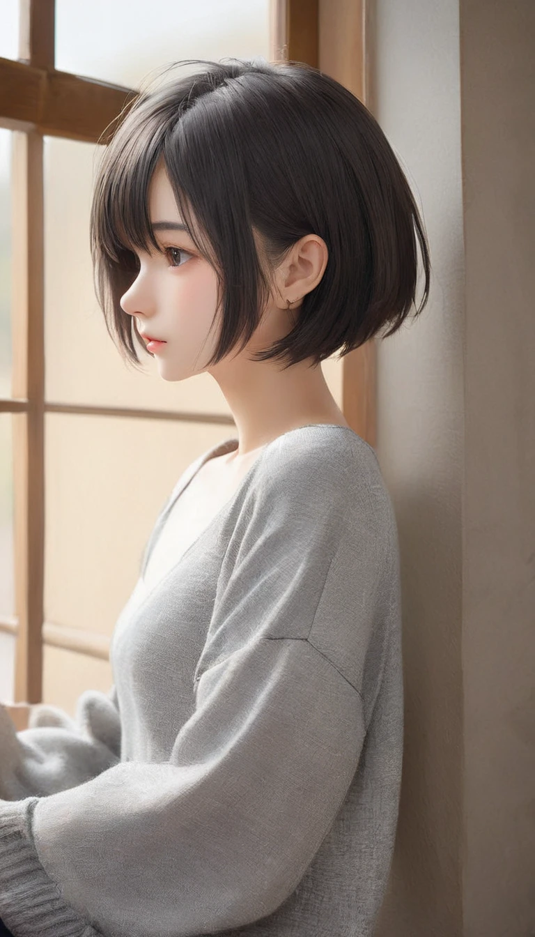 (masterpiece, Highest quality:1.2), One girl, alone,bony body、15 years old、, Extra Short Hair, Side lock hair