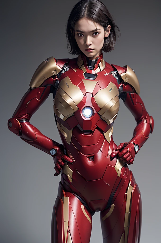 full body, NSFW, (Best Quality, 8k, Masterpiece:1.3), iron man like powered suit, nude, Crisp Focus: 1.2, powered suit, skinny thighs, flat breasts (slender waist:1.2), (Slender Abs:1.2), Wet Body:1.5, Highly Detailed Face and Skin Texture, Detailed Eyes, Double Eyelids,short Hair,