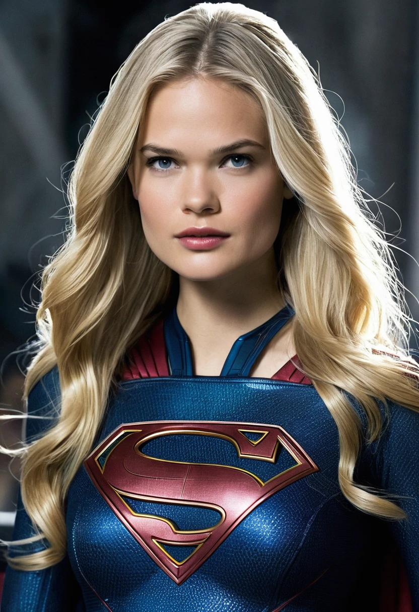 (((Gabriella Wilde under the mantle of the Kryptonian Kara zor-The alias Supergirl Suit Man Of Steel Movie front images color images Splash Front Images Suit Man Of Steel Movie))),(((long blonde hair))),(((Gabriella Wilde Supergirl )))