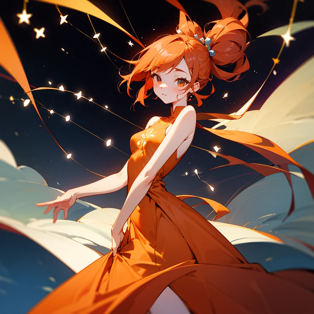 high resolution、Constellation motif、Cancer Girl、red、orange、She is wearing a one-piece dress。Fantasy、beautiful、cute。Pop。