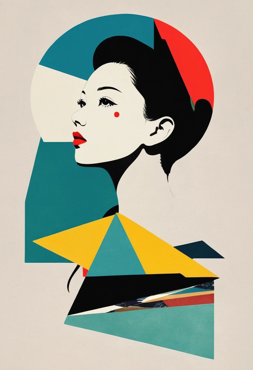 dadaist。Minimalist geometry,multi-layered collage,separate,Negative Space