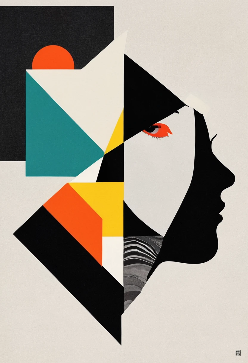 dadaist。Minimalist geometry,multi-layered collage,separate,Negative Space
