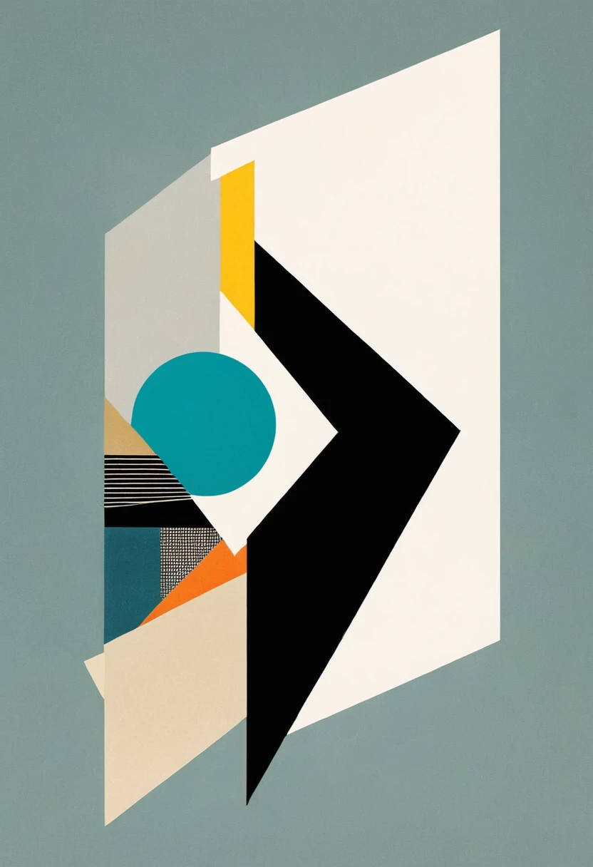 dadaist。Minimalist geometry,multi-layered collage,separate,Negative Space