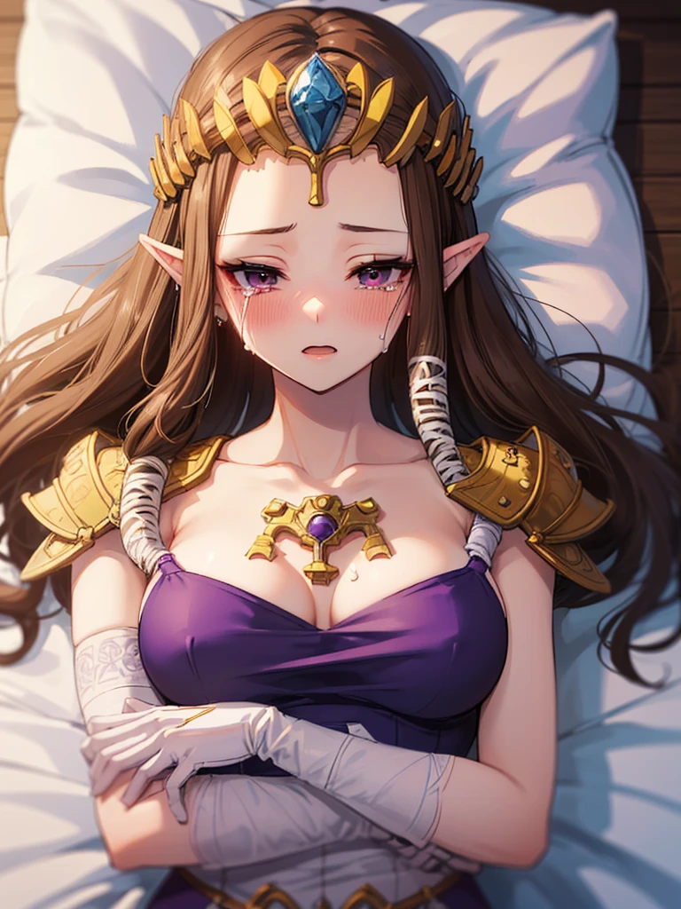 ((Very detailed and beautiful face)),((Please show me your armpits)),((close up of face)),((((Exposed breasts)))),()),((Exposed shoulders)),((((Upper Body)))),((Are crying)),,((alone))Anime art style,masterpiece,(Highest quality), (Very detailedな),(とても繊細でbeautiful),(alone),(Detailed face ),(((Close one eye))),(((((Mature Woman,Queen))))),((とてもbeautiful肖像画)),((crinoline)),,((Straight Long Hair),((Close one eye)),((Open your mouth)),(((Purple blouse))),((Embarrassed expression)),((Dark brown hair)),Blushing,Princess Zelda, ((Highest quality)), (Very detailed), ,(((constrained))),beauty,beautiful,Princess Zelda, Ticker,)),
((At the bed))Nintendo, The Legend of Zelda