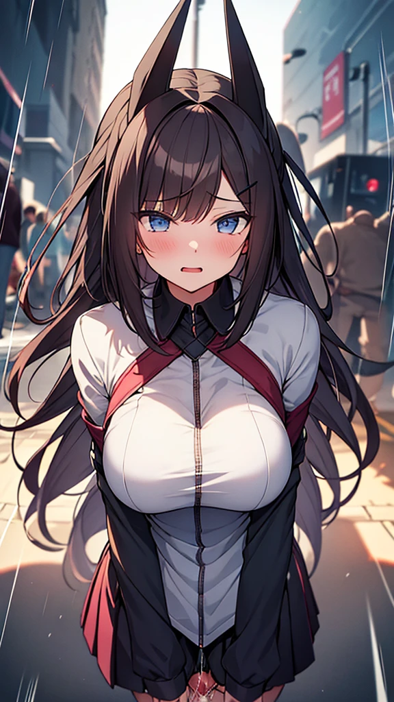 One girl, 18-year-old, Mix 4, (32k, RAW Photos, Highest quality, masterpiece:1.2), (Anime-like, photoAnime-like:1.37), cute, night, rain, Humidity, Professional Lighting, Photon Mapping, Radio City, Physically Based Rendering, Super Resolution, (Bouncing Big Breasts:1.2), {{A biological weapon escapes from a laboratory and preys on girls in the city, taking on a human form. In her girl form, she engages in intense vaginal sex with a security guard who chases her, bouncing her breasts.}}, ((Having intense vaginal sex with a man:1.5)),Cowgirl Sex, NSFW