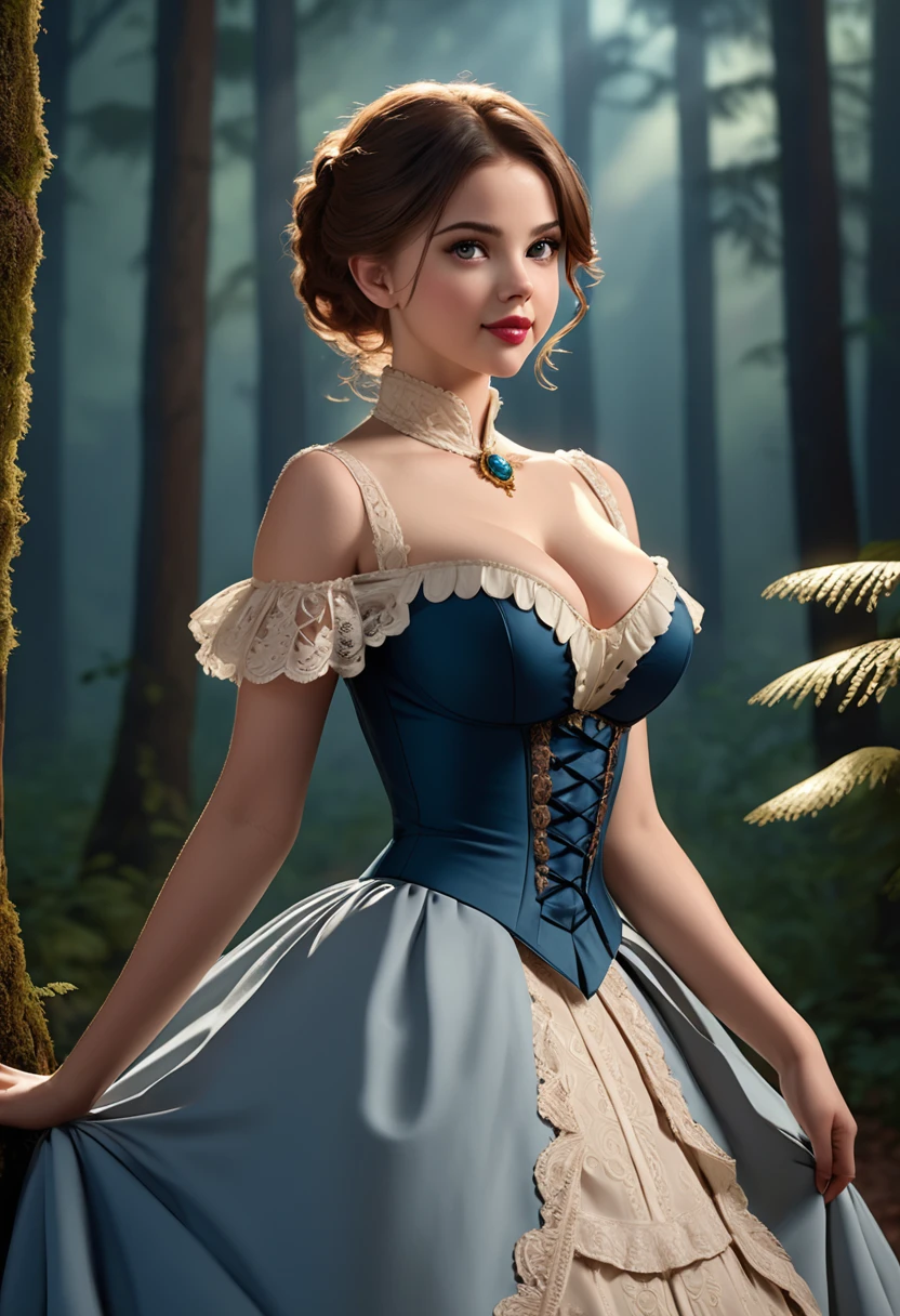 A beautiful Aristacrat woman with large elegant, hawk-like-nose, who embodies old fashioned class, undershoulder dress hemmed bodice, and hem of dress are fluffy animal fur. sophistication, elgance as well as wholesome, natural beauty. curvy, thin-waist, wide-hips, swaying-hips. ALison Brie, Scarlett Johanson, Selena Gomez. Oppulent historically accurate victorian dress. Wide Smile, Eyes Detailed & Wide, sexy Pose. Ultra HD, Rococo-Inspired Fantasy Art With Intricate Details. Cute,  dress. Charming Expression, Alluring-Gaze, looking at viewer Beautiful Eyes, An-Ideal-Figure. Large Youthful Well-Shaped-Breasts, Attractive ass showcased. Massive-Round-Bosom, Décolletage. slim waist, fit body, full lipsWarm lights , woman in a dreamy forest at night, with fluffy hair, delicate face, realistic, real, slim, large aperture, sexy shots, attractive poses,Stunnin gly beautiful merge of , Sydney Sweeney Scarlett Johanson, . symmetrical face, photorealistic, photography, path tracing, specular lighting, volumetric face light, path traced hairmaximum quality{(masutepiece) (8K High Resolution) (top-quality)
