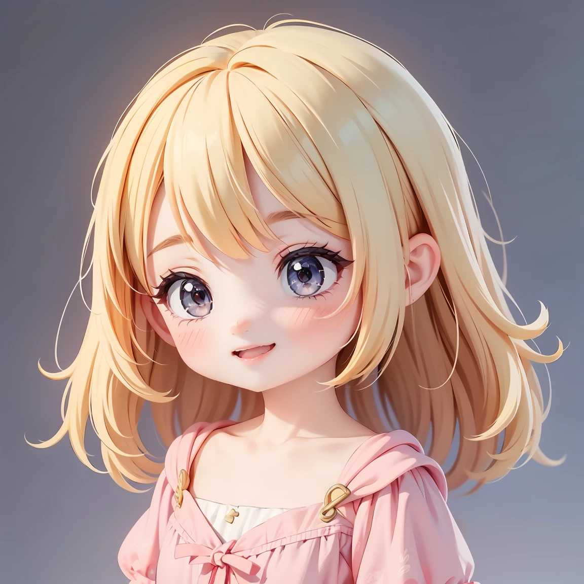  Super Chibi Character：1.8、wearing cute sandals、background：Simple all over、Blonde Hair、Cute 7 year old girl、Random cute outfits、The angle is the whole body、Super Happy Smile：1.8