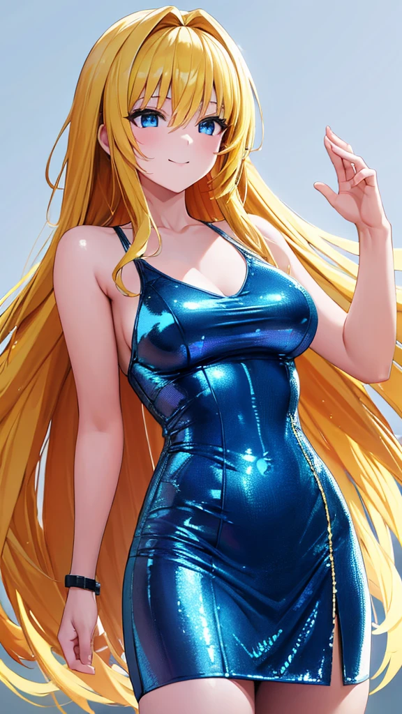 (masterpiece:1.3), (best quality:1.1), (8k, ultra detailed, ultra high res:1.2), ((anime style)), perfect 5 fingers, perfect anatomy,
1girl,
BREAK long hair, wavy hair,
(blonde hair),
(blue eyes),
medium breasts, camisole, (Sequins:1.2),
BREAK smile,
(gazing skyward:1.2),
cowboy shot,
white background,