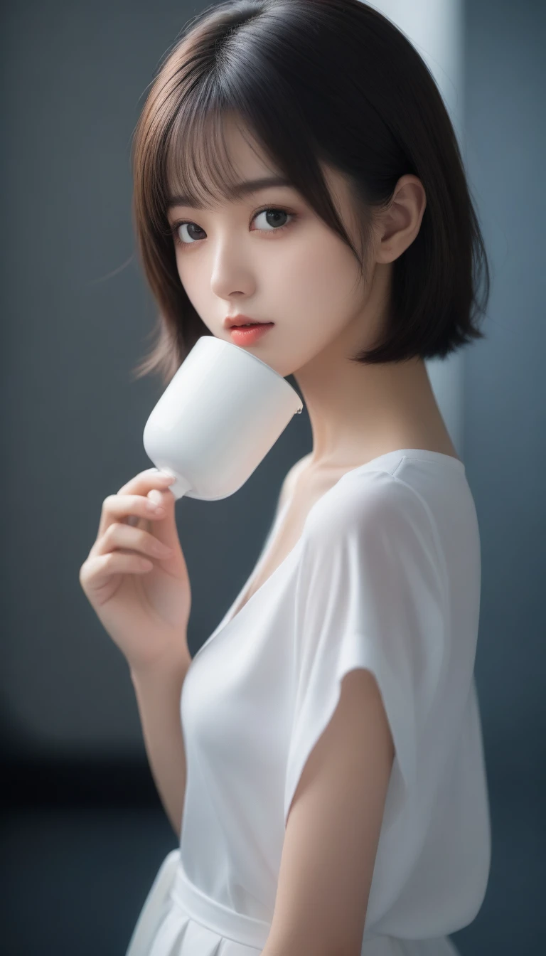 8K, Ultra-high resolution, Highest quality, masterpiece, 三分割法によるphotograph,Surreal, photograph, 1 Girl, (16 years old:1.3), pretty girl, Cute face, Beautiful eyes in every detail, 細かくdetailedに,masterpiece,One Girl:1.2, Japan Female Announcer,whole body,from above,furious,Black Hair,Bob with bangs,Cyber city in sci-fi world,((Cyber Church)), (((Future Bridal Attire))), Pencil Skirt、Clothing with slits, skinny,Girl alone,Beautiful leg line beauty,Realistic Skin, Perfect and beautiful face ,完璧でCute face, Skin with attention to detail, Perfect limbs、Narrow waist、Thin legs),Looking at the audience、beauty,Long neck、(((Ideal body type))),A cup small breasts :2,Portraiture:2,Perfect Anatomy,鮮明なdetailed,detailed,Surreal,Light and shadow,darkness