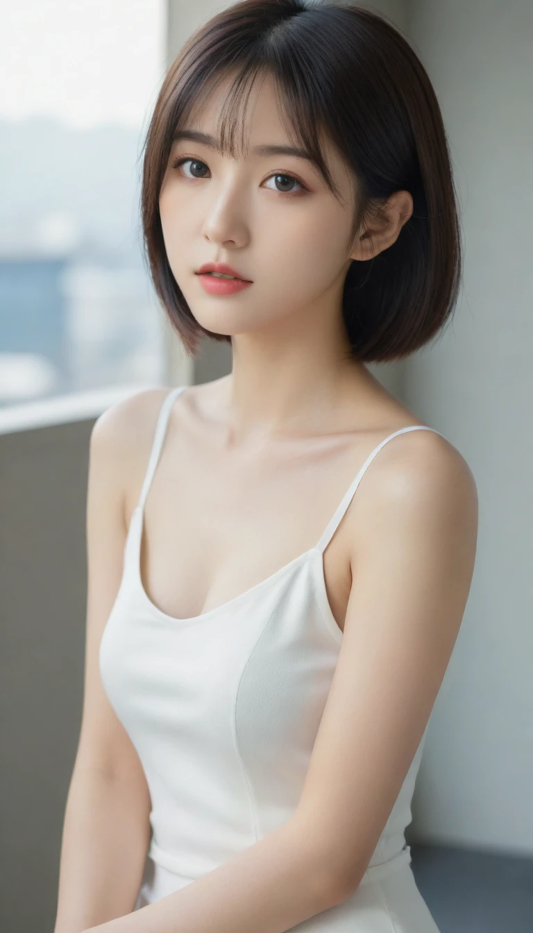 8K, Ultra-high resolution, Highest quality, masterpiece, 三分割法によるphotograph,Surreal, photograph, 1 Girl, (:1.3), pretty girl, Cute face, Beautiful eyes in every detail, 細かくdetailedに,masterpiece,One Girl:1.2, Japan Female Announcer,whole body,from above,furious,Black Hair,Bob with bangs,Cyber city in sci-fi world,((Cyber Church)), (((Future Bridal Attire))), Pencil Skirt、Clothing with slits, skinny,Girl alone,Beautiful leg line beauty,Realistic Skin, Perfect and beautiful face ,完璧でCute face, Skin with attention to detail, Perfect limbs、Narrow waist、Thin legs),Looking at the audience、beauty,Long neck、(((Ideal body type))),A cup small breasts :2,Portraiture:2,Perfect Anatomy,鮮明なdetailed,detailed,Surreal,Light and shadow,darkness