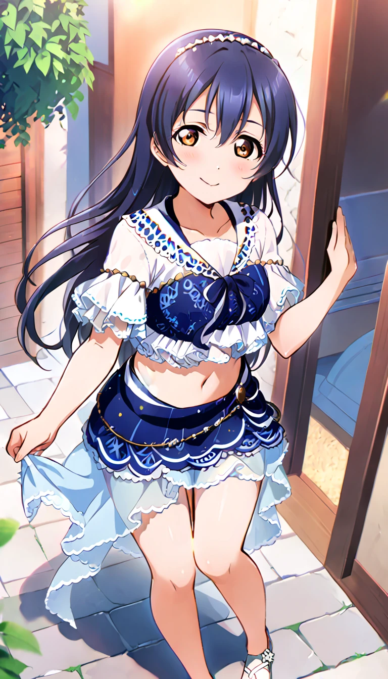 When viewers open the front door to their homes, they see a girl dressed for going out on the town in midsummer, the full-body image of Umi Sonoda, id_umi_sonoda, standing there.