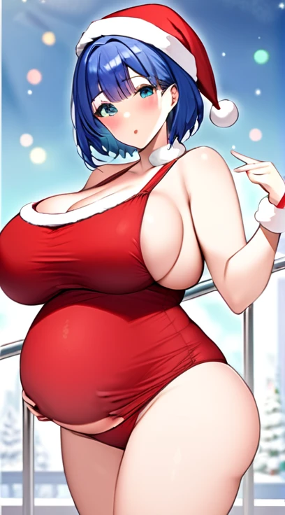 Santa costume,Swimwear,Big Breasts,Pregnant women,Pregnant belly,Multiple births,Blue Hair,Bobcut