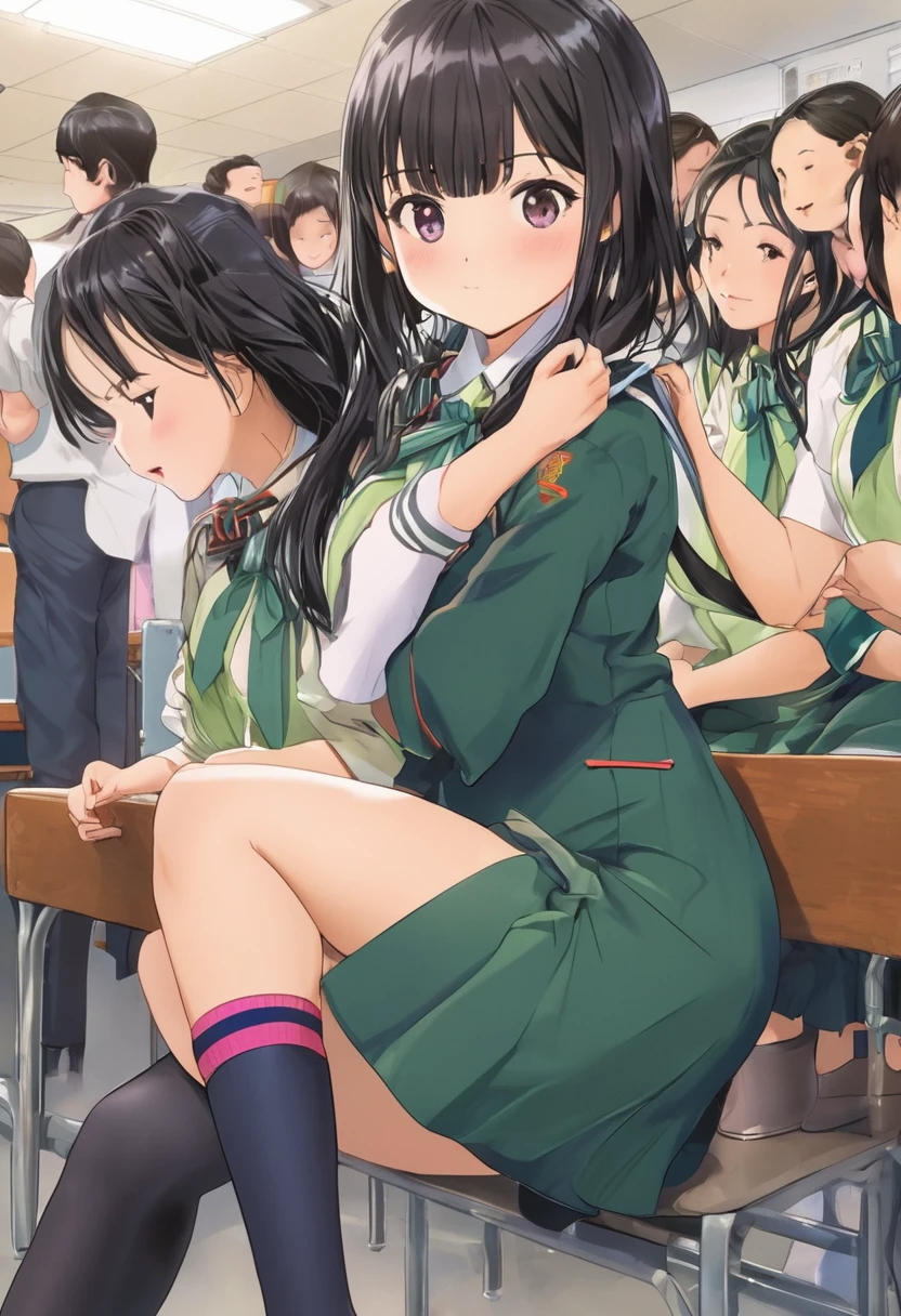 Anal sex with a girl、An elementary school girl inserts her super erect futanari penis into a high school girl's anal hole、Back view