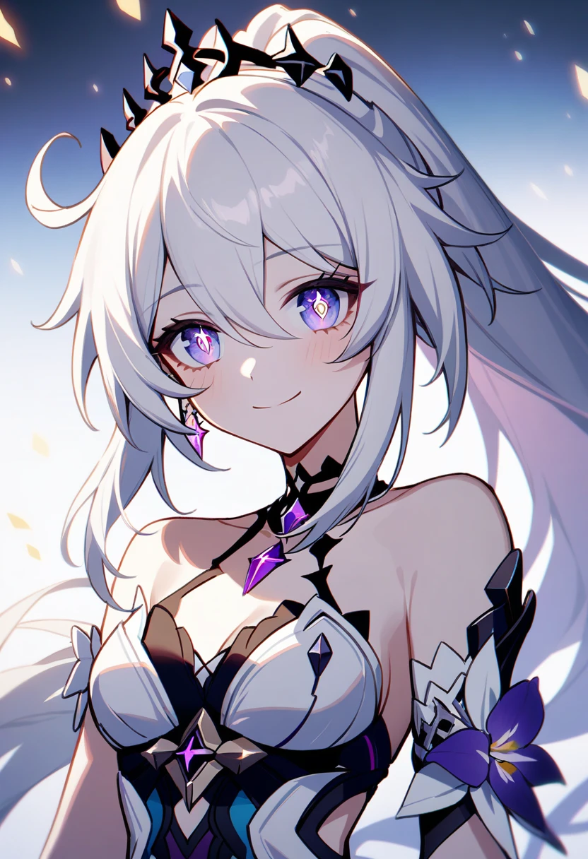 1girl, Kiana Kaslana \(Herrscher of Finality), Honkai Impact 3rd, ponytail, smile, (extremely detailed eyes:1.37), (diamond-shaped irises:1.5)