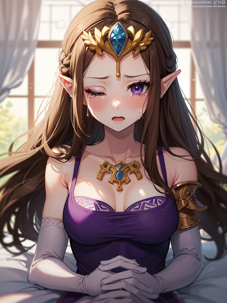 ((Very detailed and beautiful face)),((Please show me your armpits)),((close up of face)),((((Exposed breasts)))),()),((Exposed shoulders)),((((Upper Body)))),((Are crying)),,((alone))Anime art style,masterpiece,(Highest quality), (Very detailedな),(とても繊細でbeautiful),(alone),(Detailed face ),(((Close one eye))),(((((Mature Woman,Queen))))),((とてもbeautiful肖像画)),((crinoline)),,((Straight Long Hair),((Close one eye)),((Open your mouth)),(((Purple blouse))),((Embarrassed expression)),((Dark brown hair)),Blushing,Princess Zelda, ((Highest quality)), (Very detailed), ,(((constrained))),beauty,beautiful,Princess Zelda, Ticker,)),
((At the bed))Nintendo, The Legend of Zelda
