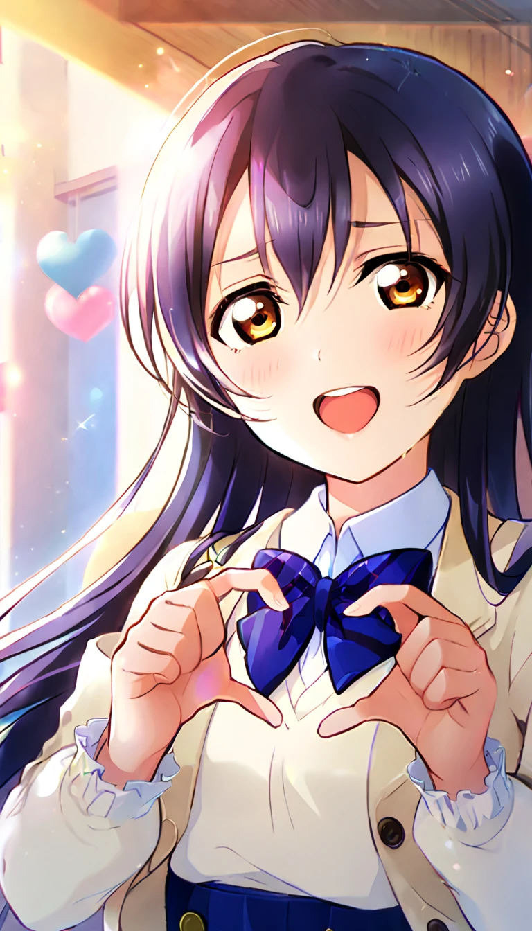 1girl, umi_sonoda, upper body, otonokizaka ,id_umi_sonoda,making her heart-shaped hands