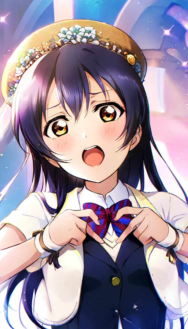 1girl, umi_sonoda, upper body, otonokizaka ,id_umi_sonoda,making her heart-shaped hands