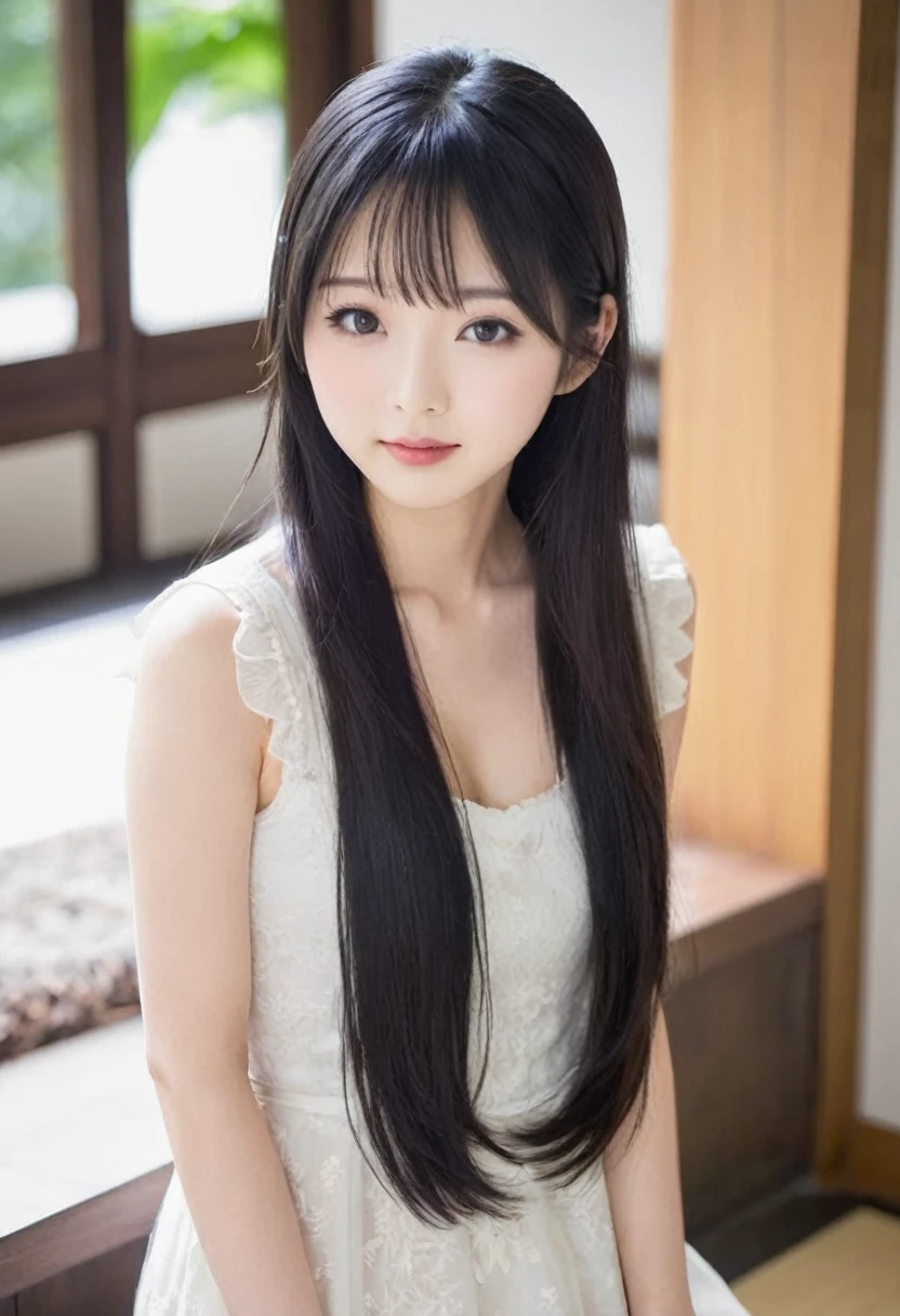 Best quality, japanese young girl, black long hair,