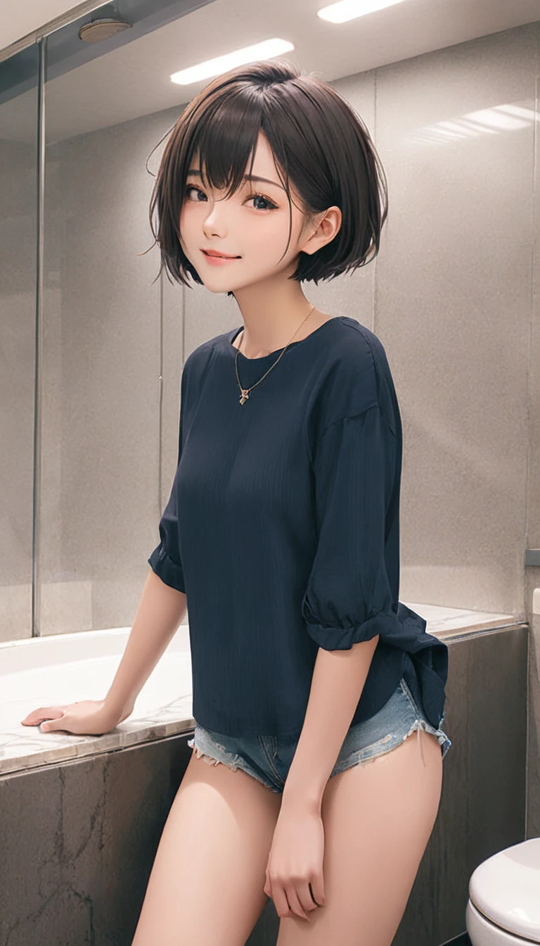 (masterpiece, Highest quality:1.2), One girl, alone,bony body、15 years old、, Extra Short Hair, Side lock hair