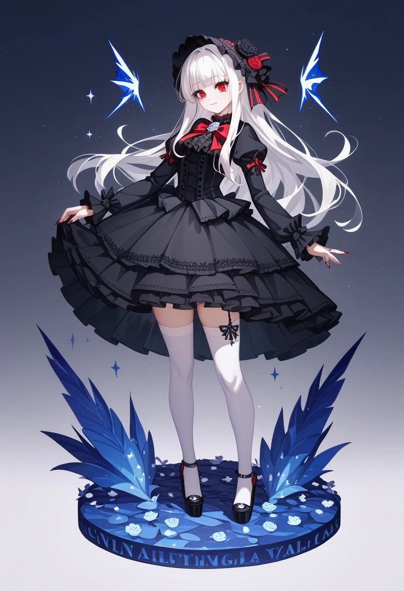 masterpiece, top-quality, ​masterpiece, top-quality,ighly detailed,{top-quality}, {{​masterpiece}}, {hight resolution},original, {extremely delicate and beautiful},​masterpiece, top-quality,ighly detailed,{top-quality},white hair, gothic lolita, full body, standing, white thighhighs, short dress, black dress,
