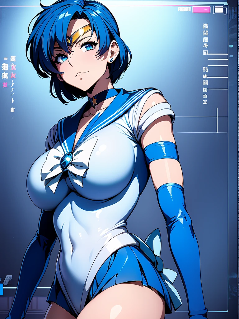 Sailor mercury,long blue hair,Blue Power Ranger, hurricane ,Sexy goth woman big breast, character sheet,