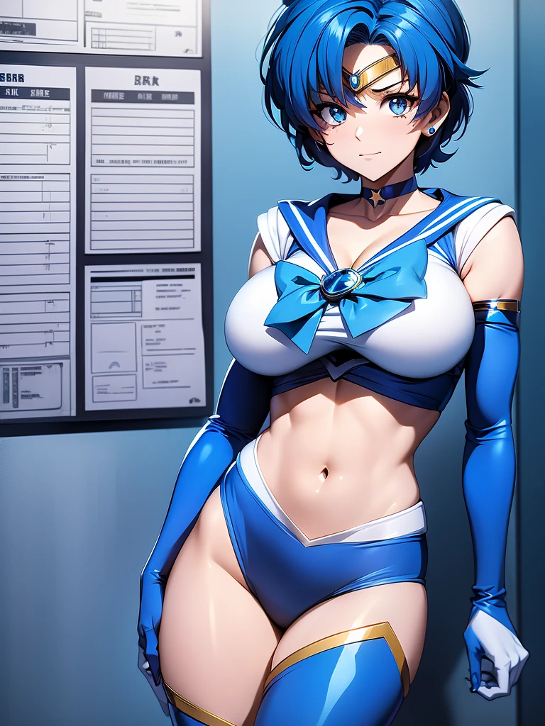 table top, highest quality, 1 girl, (sailor mercury),light blue hair, (black eye:1.2),((Topless))、((bondage))、((embarrassed look))、((full moon))、((Photo from below))、(((thigh high boots)))、((short hair hair))、((black long gloves))、((open your legs))、((black panties))、((Tierra))、((nipple)),from below, spread legs, sailor uniform, bare breasts, Plump woman, sweat, huge tit, glasses, thong, hairband, garter belt, UHD, masterpiece, anatomically correct, textured skin, super detail, high quality,pink kawaii room , pink gothic room, messy room, Candy, heart item, ribbon,star item, small window, (Miscellaneous goods are placed in a mess:1.3),dresser, antimacassar ,