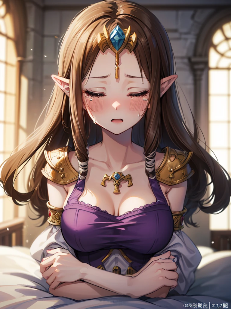 ((Very detailed and 美)),((close up of face)),((((Exposed breasts)))),()),((Exposed shoulders)),((((Upper Body)))),((Are crying)),,((alone))Anime art style,masterpiece,(Highest quality), (Very detailedな),(とても繊細でbeautiful),(alone),(Detailed face ),(((Close your eyes))),(((((Mature Woman,Queen))))),((とてもbeautiful肖像画)),((crinoline)),,((Straight Long Hair),((Close one eye)),((Open your mouth)),(((Purple blouse))),((Embarrassed expression)),((Dark brown hair)),Blushing,Princess Zelda, ((Highest quality)), (Very detailed), ,(((constrained))),beauty,beautiful,Princess Zelda, Ticker,)),
((At the bed))Nintendo, The Legend of Zelda